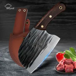 Clippers Meat Cleaver Butcher Kitchen Knife Serbian Chef Knife With Mante Checking Bone Cutter Handmade för utomhusmatlagning Camping BBQ