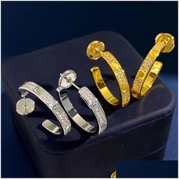 Stud Brand Luxury C Shape Big Earrings For Women Screw 18K Gold Fl Diamond Shining Letters Ear Rings Earring Jewelry Drop Delivery Dhmkm