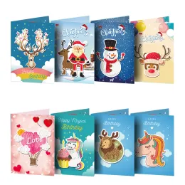 Stitch 8pcs DIY Diamond Painting Greetsing Card Specialshape Drill Mosaic Merry Christmas Emelcodery Kit Santa Claus Postcar