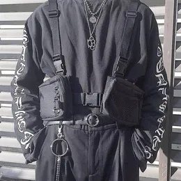 Punkowa torba na klatkę piersiową Hip-hop Uactical Streetwear Pack Unisex Outdoor Funkcjonalne worki kamizelki Dwie kieszenie uprzężne torba na klatkę piersiową 220513 240L