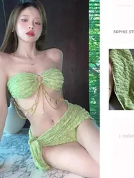 Kadın Mayo Mayo Seksi Bikini Sarılı Etek Üç Parça Seti Toplama Göğüs Zayıflama Bölünmüş Üçgen Instagram Tatil Bahar