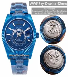Neuer WWF Skydweller World Timer 2 von Diw 42mm Stahlblau DLC Automatische Männer039s Uhr Blaues Zifferblatt Blau DLC Stahlgurt Gents Watch1720776