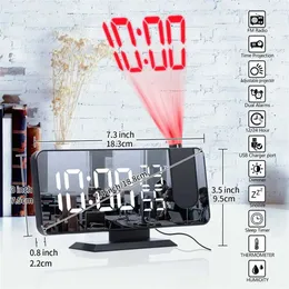 Masa Tablosu Saatleri FM Radyo Projeksiyonu Dijital Çalar Saat Sıcaklık Nem Seczane Masaüstü Tablo Saati 180 Döndürme Projektör LED Saati