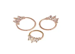 Anéis de nariz de septo de arco de cristal anéis de nariz daith piercing tragus brinco de lábios de zircão 16g arco rosa ouro 8mm 10mm2609649