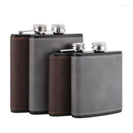 Hip Flasks 6/8oz Whiskey Bottle Portable Flask Brown Leather Covered Stainless Steel For Alcohol Man Gift