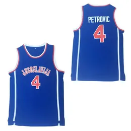 T-shirt maschile BG Basketball Maglie da basket Jugoslavija 4 Drazen Petrovic Jersey Cucitura da cucire da ricamo a buon mercato Sports outdoor Blue 2023 Nuovo T240506