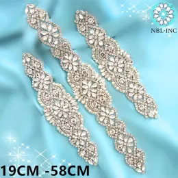 Dresses (1pc)rhinestones Bridal Sier Crystal Applique Gold Patch Beaded Iron on Applique Trim for Wedding Dress Clothing Sewing Wd0403
