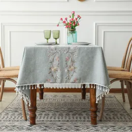 Kuddar battilo broderi bord täcker blå rektangulär bordsduk kaffebord vattentät bord trasa för mat skrivbord rum dekor