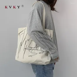 Axelväskor enkla kvinnor paket geometrisk copywriting canvas väska handväskor japansk litterär casual shopping tot flicka handväska