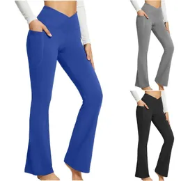 1PCS Fashion Womens Sexy Yoga Pants High talia krzyżowa szeroka noga Solid Kolor Ćwiczenie 240506