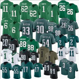 26 Saquon Barkley Devonta Smith Kelly Green Jalen Hurts Jersey Jason Kelce AJ Brown Davis Jalen Carter Dawkins Slay Jr Goedert Graham Huff Dejean Mitchell Trotter Jr