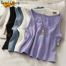 Women's Tanks Pearl Diary Women Summer Knitting Vest Simple Underwear Rib Crop Top Plain Sexy Camisole Cotton Sleeveless Button Tank