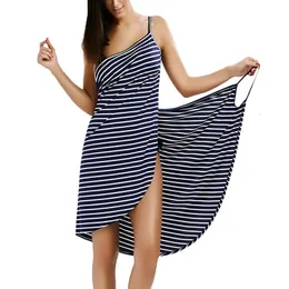 Badetuch Bademantel gestreiftes Strandkleid Wickel Frauen Handtücher Schlinge Kleidung Robe de Plage Urlaub Schwimmen 240506