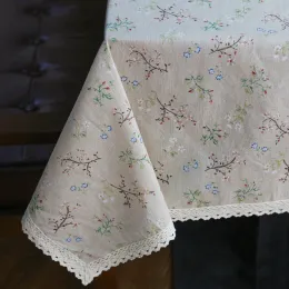 Podkładki moda lenioni lniany tkanina w stylu wiejski kwiat nadruk wielofunkcyjny prostokąt pokrowca stołowa obrus z koronką