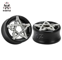 Kubooz Wood Ebony Pentagram Peercingプラグトンネルボディジュエリーイヤリングゲージエキスパンダーストレッチャー全体825mm 32PCS255VV4000031