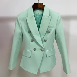 High Street Classic Barock Designer Jacket Womens Metal Lion Button Double Breasted Textured Blazer Mint Green 240424
