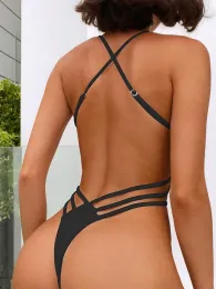 Garnitury seksowne krzyżowe krzyż bez pleców wysoko cięty żeńskie stroje kąpielowe One Piece Swimsuit Kobiet Extreme String Thong Monokini Bathing Suit Lady