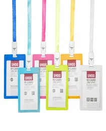 5 färger Plastkort Holder Favor Färg Student ID -förvaringsväska Vertikala kontors arbetskort med lanyard7942110