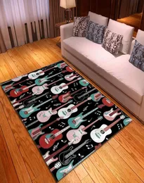 カーペット楽しいギタープリントキッズプレイエリアラグフランネルアンチスリップキッチンバスルームマットミュージックデザインベッドルーム装飾7672375
