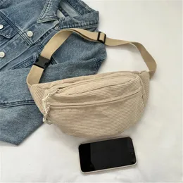 Corduroy kvinnor midja förpackningar med dragkedja damer axel crossbody väska mode casual rese fanny pack kvinnlig justerbar 240423