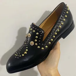 Casual Shoes Spring Autumn Gold Black Rivets Men Dress Fashion Crystal Eembellish Leather Men's Slip On Party Banquet Loafers