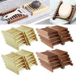 Pratos de bambu portador de sabão de madeira de madeira bandeja de bandeja de bandeja de banheira de banheira artesanal de banheira de banheira decoração para lavadora de cozinha em casa lavadora de esponja