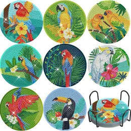 Стичка 8 шт. DIY Diamond Painting Coaster Oasterment Animal Birds Butterfly Parrot Prink Cup Cushion Diamond Emsemery Art Kit Decor