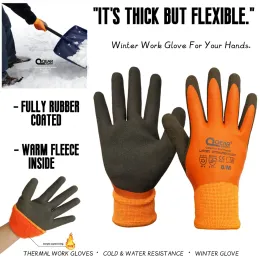 Eldiven termal iş güvenliği eldivenleri, içinde tamamen sıcak polar astar, su geçirmez kauçuk lateks kaplamalı, antislip palmiye, kış kullanımı