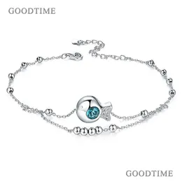 Inne Anklets Fashion Pure 925 Sterling Sier Sier Anklet Fish Crystal okrągłe koraliki dla kobiet kostki Bransoletka łańcuch stóp dziewczyna dostawa j dh1vh