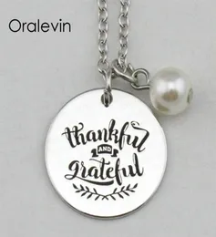 THANKFUL AND GRATEFUL Inspirational Hand Stamped Engraved Custom Pendant Chain Necklace Metal Stamped Jewelry 18Inch 22MM 10Pcs Lo7545605