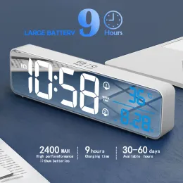 Klockor Musik LED Digital Alarm Clock Temperatur Datum Desplay Desktop Mirror Clocks Home Table Decoration Voice Control 2400mAh Battery