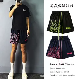 Basketball Shorts Other Sporting Goods 2024 American Basketball Shorts with Flame Print, Loose and Quick Drying for Training, No Less Than Knee Length, Quarter Pants