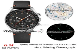 OMF Moonwatch Speedy Terça -feira 2 Ultraman Manual Winding Chronograph Mens Assista Black Dial Black Leather Strap Edition New Pure3418529