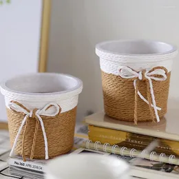 Flores decorativas de papel corda trança vaso de flores de decoração criativa cesta de cesta à prova d'água suculenta