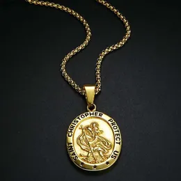 São Christopher Colar Man Gold Amarelo Patrono Católico St Medal Pingente Jóias Viajante Medalhão Colares