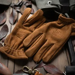 Handschuhe Männer gefrostete echte Lederhandschuhe Männer Motorrad fahren volle Finger Winterhandschuhe mit Pelz Vintage brauner Kuhläden Leder NR65