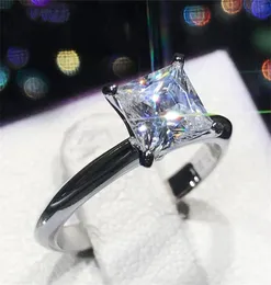 Классический роскошный настоящий твердый 925 серебряный кольцо 2ct 2ct Princesscut Sona Diamond Wedding Jewelry Congage