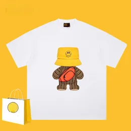 Brand T-shirts Bear Smiling Face Printed Short Sleeved T-shirt Heavyweight 260g Cotton High Street Loose Tees