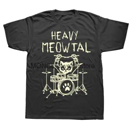 Men's T-Shirts Heavy Meowtal Cat Metal Music Tshirt Women Men Gift Idea Funny Pet Owner T-Shirt Printed Shirt Pure Cotton Plus Size Tops H240506