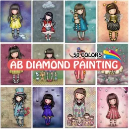 غرزة AB Diamond Painting Doll Dolfery Cross Stitch 5d Cull Square/Round Drain Cartoon Girl Loli Mermaid Flower Penguin Mosaic
