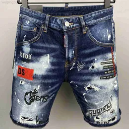 Shorts maschile pantaloncini da uomo designer jeans jean corto moda casual slim vernice zip pat patch d lettera ricamo in denim pantaloncini per uomo street punk blueox2z