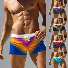 Swimwear maschile 2024 Short sport di asciugatura rapida per maschi pantaloni da spiaggia a gradiente sciolto con antidigli e tronchi da nuoto imbarazzanti