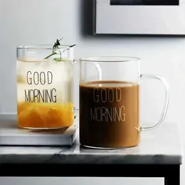 Tumblers 1pc Caneca de vidro Good Morning Coffee Cele Cuple Simple Stylish para casal Drinkware de inverno de verão H240506