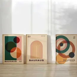 Sfondi Bauhaus Linea di tendenza a mezzo giro rotondo arte retrò geometrica medio di tela decorazione della camera da letto colorata poster j240505