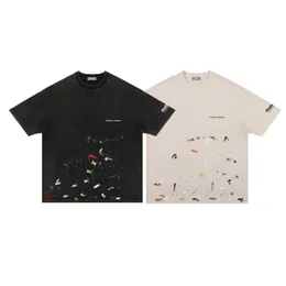 22SS Spring Summer America Splash Ink Hand Painted Print T Shirt Män Kvinnor Överdimensionerad Fashion Tee Street Casual Cotton Tshirt 317K