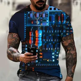 メンズTシャツ夏の男性Tシャツテクノロジーチップ人工知能3D印刷ファッションOネックトップティーストリートトレンド