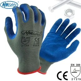 Luvas NmsAfety 12 pares Latex mergulhou luvas de segurança de lápides Aranha Grip leve Poliéster Knit Cotton Rubber Safety Glove Working Glove