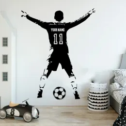 Наклейки на заказ номер номер футбольные майки на стенах наклейки детская комната персонализированное имя футбольное супер звезда спортивная наклейка на стены
