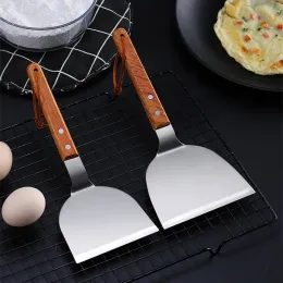 Utensili manico in legno in acciaio inossidabile teppanyaki pala non toccante fritta spatola uovo uovo torni di pancake cucina utensili da cucina cucina