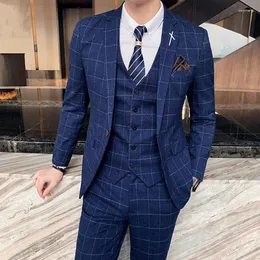 Abiti da uomo 2024 Fashion Leisure Boutique Business Solid Color Slim Wedding Suit / Stried 3 Pcs Blazer Giacca Vestinato